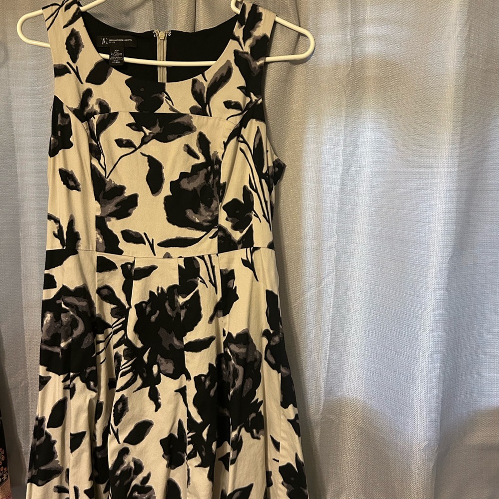 INC International Concepts Black and Cream A-line Midi Dress